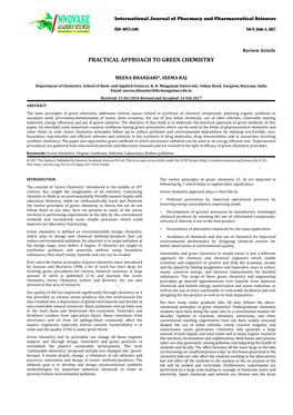 Practical Approach to Green Chemistry