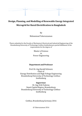 Design, Planning, and Modelling of Renewable Energy Integrated Microgrid for Rural Electrification in Bangladesh