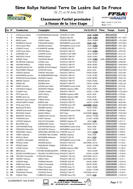 Classement 1Ère Etape