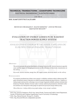 Evaluation of Energy Losses in Dc Railway Traction Power Supply System