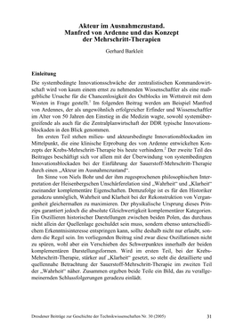 Akteur Im Ausnahmezustand. Manfred Von Ardenne Und Das Konzept Der Mehrschritt-Therapien