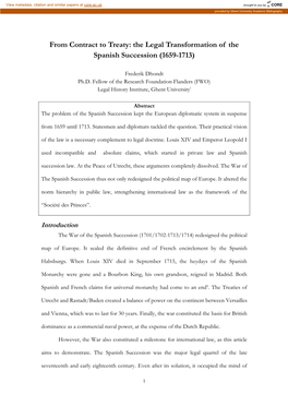 From Contract to Treaty: the Legal Transformation of the Spanish Succession (1659-1713)