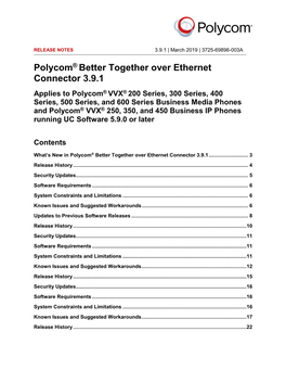 Polycom Better Together Over Ethernet Connector 3.9.1 Release