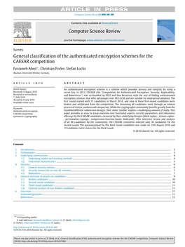 General Classification of the Authenticated Encryption Schemes