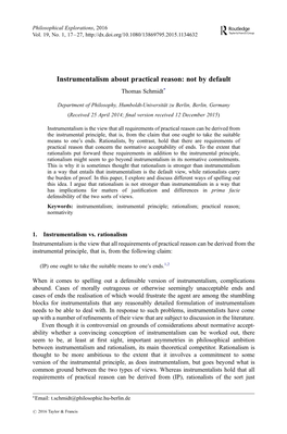 Instrumentalism About Practical Reason: Not by Default ∗ Thomas Schmidt