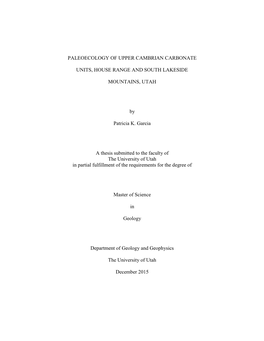 Paleoecology of Upper Cambrian Carbonate Units in the House Range and South Lakeside Mountains, Utah