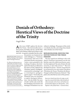 Heretical Views of the Doctrine of the Trinity Gregg R