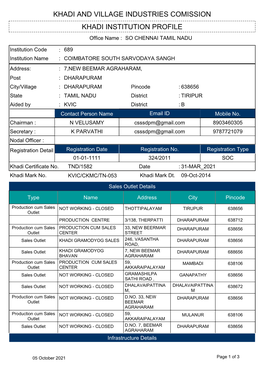 Khadi Institution Profile Khadi and Village