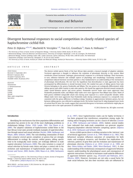 Divergent Hormonal Responses to Social Competition in Closely Related Species of Haplochromine Cichlid ﬁsh