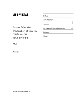 Secure Substation Declaration of Security Conformance IEC 62443-3-3