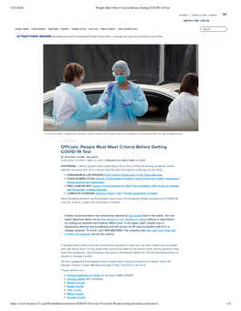 People Must Meet Criteria Before Getting COVID-19 Test 84° ORLANDO | MARCH 22, 2020 | 8:23PM ET