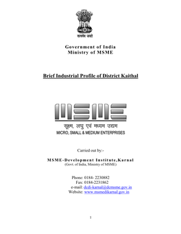 Brief Industrial Profile of District Kaithal