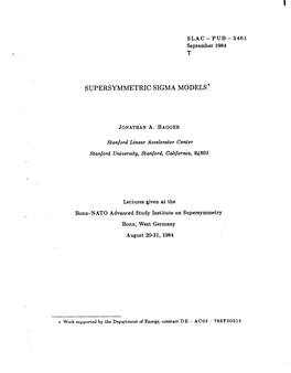 Supersymmetric Sigma Models*