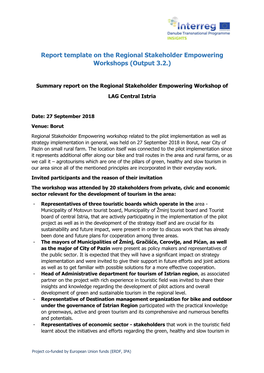 Report Template on the Regional Stakeholder Empowering Workshops (Output 3.2.)