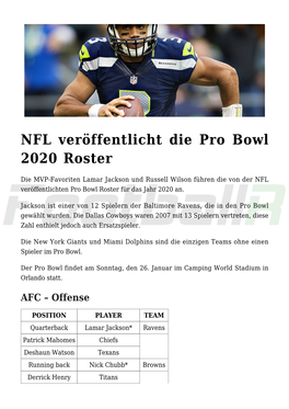 NFL Veröffentlicht Die Pro Bowl 2020 Roster