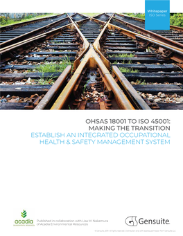 Ohsas 18001 to Iso 45001: Making the Transition Establish an Integrated Occupational Health & Safety Management System