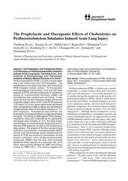 The Prophylactic and Therapeutic Effects of Cholinolytics on Perfluoroisobutylene Inhalation Induced Acute Lung Injury