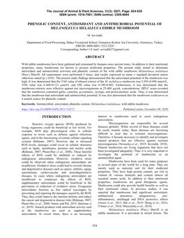 Phenolic Content, Antioxidant and Antimicrobial Potential of Melanoleuca Melaleuca Edible Mushroom