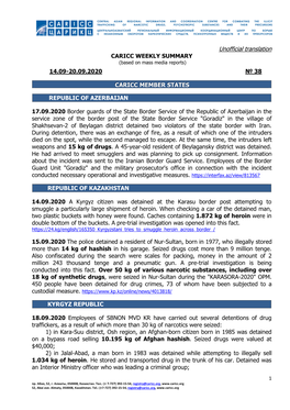 Unofficial Translation CARICC WEEKLY SUMMARY (Based on Mass Media Reports)