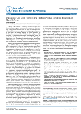 Expansins: Cell Wall Remodeling Proteins with a Potential Function In