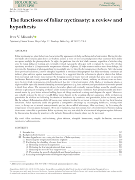 Functions of Foliar Nyctinasty: a Review and Hypothesis