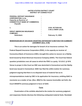 Case 3:06-Cv-00091-VLB Document 143 Filed 02/13/09 Page 1 of 19