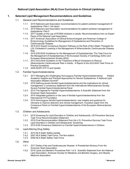 National Lipid Association (NLA) Core Curriculum in Clinical Lipidology 1