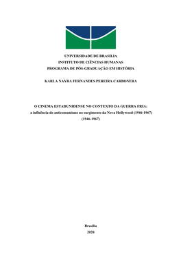 Universidade De Brasilia Instituto De Ciências Humanas Programa De Pós-Graduação Em História