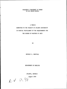 Faulkner's Treatment of Women a Thesis Submitted To