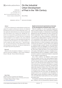 On the Industrial Urban Development of Pest in the 19Th Century 2012 43 1 37 Led Initially to the Emergence of the Food Industry in Budapest