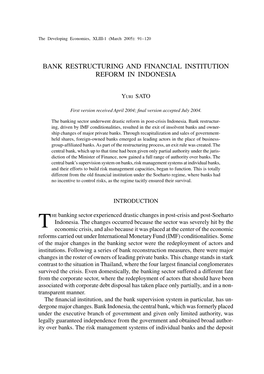 Bank Restructuring and Financial Institution Reform in Indonesia