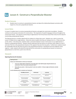 Lesson 4: Construct a Perpendicular Bisector