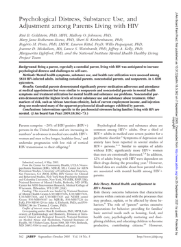 Psychological Distress, Substance Use, and Adjustment Among Parents Living with HIV