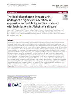 The Lipid Phosphatase Synaptojanin 1 Undergoes a Significant Alteration In