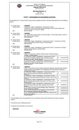 DEPARTMENT of PUBLIC WORKS and HIGHWAYS Regional Office IV-B EDSA, Quezon City