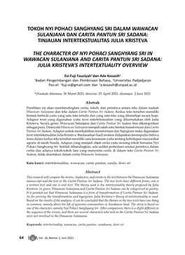 Tokoh Nyi Pohaci Sanghyang Sri Dalam Wawacan Sulanjana Dan Carita Pantun Sri Sadana: Tinjauan Intertekstualitas Julia Kristeva