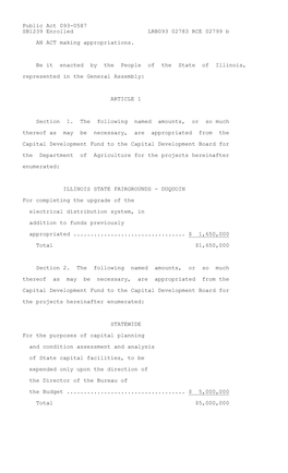 Public Act 093-0587 SB1239 Enrolled LRB093 02783 RCE 02799 B an ACT Making Appropriations