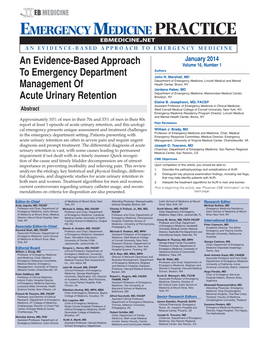 An Evidence-Based Approach to Emergency Department Management of Acute Urinary Retention