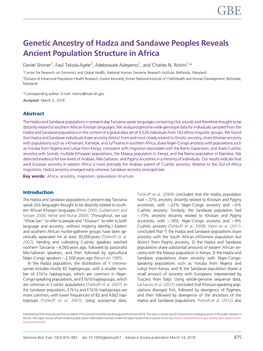 Genetic Ancestry of Hadza and Sandawe Peoples Reveals Ancient Population Structure in Africa