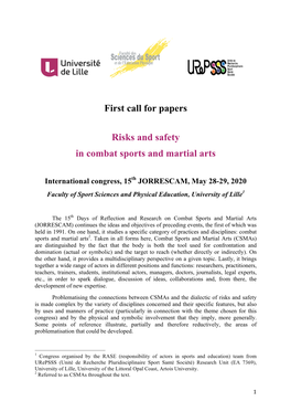 First Call for Papers Risks and Safety in Combat Sports and Martial Arts