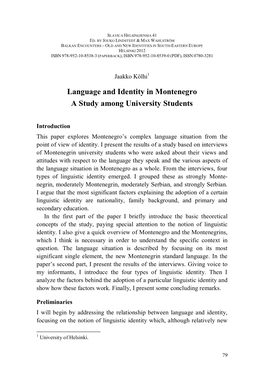 Language and Identity in Montenegro: a Study Among