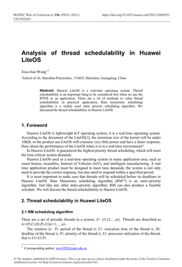 Analysis of Thread Schedulability in Huawei Liteos