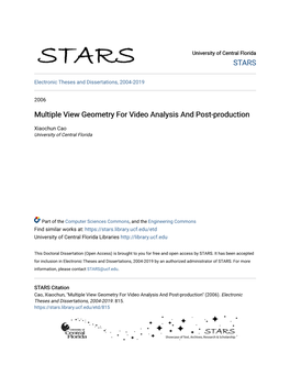 Multiple View Geometry for Video Analysis and Post-Production