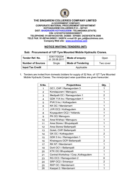 The Singareni Collieries Company Limited Notice