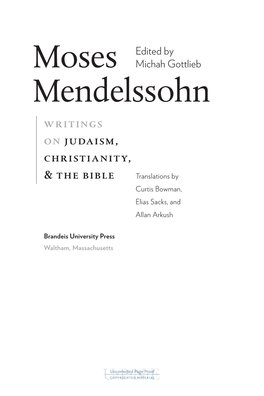 Moses Mendelssohn and the Project of Modern Jewish Philosophy Xi