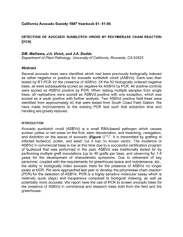 Detection of Avocado Sunblotch Viroid by Polymerase Chain Reaction (Pcr)