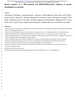 Recent Evolution of a TET-Controlled and DPPA3/STELLA-Driven Pathway of Passive Demethylation in Mammals