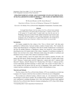 Updated Nomenclature and Taxonomic Status of the Plants of Bangladesh Included in Hook