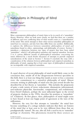 Naturalisms in Philosophy of Mind Steven Horst* Wesleyan University