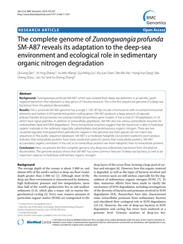 The Complete Genome of Zunongwangia Profunda SM-A87 Reveals Its Adaptation to the Deep-Sea Environment and Ecological Role in Se
